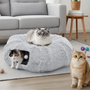 Cat Tunnel Bed for Indoor with Soft Plush Washable Multifunctional Playground