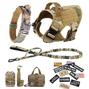 Military Large Dog Harness Collar Leash Bags Patches Set Pet Malinois Training Vests Tactical Dogs Harnesses Accessories