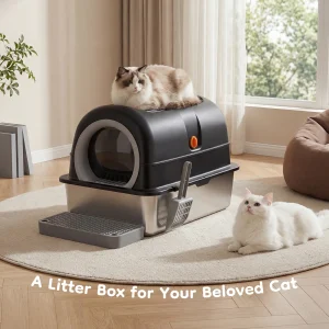JHK 24IN Stainless Steel Cat Litter Box Fully Enclosed