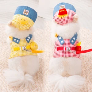 3Pcs Cartoon Dog Harness Leash and Hat Set Breathable Fabric Cute Outdoor
